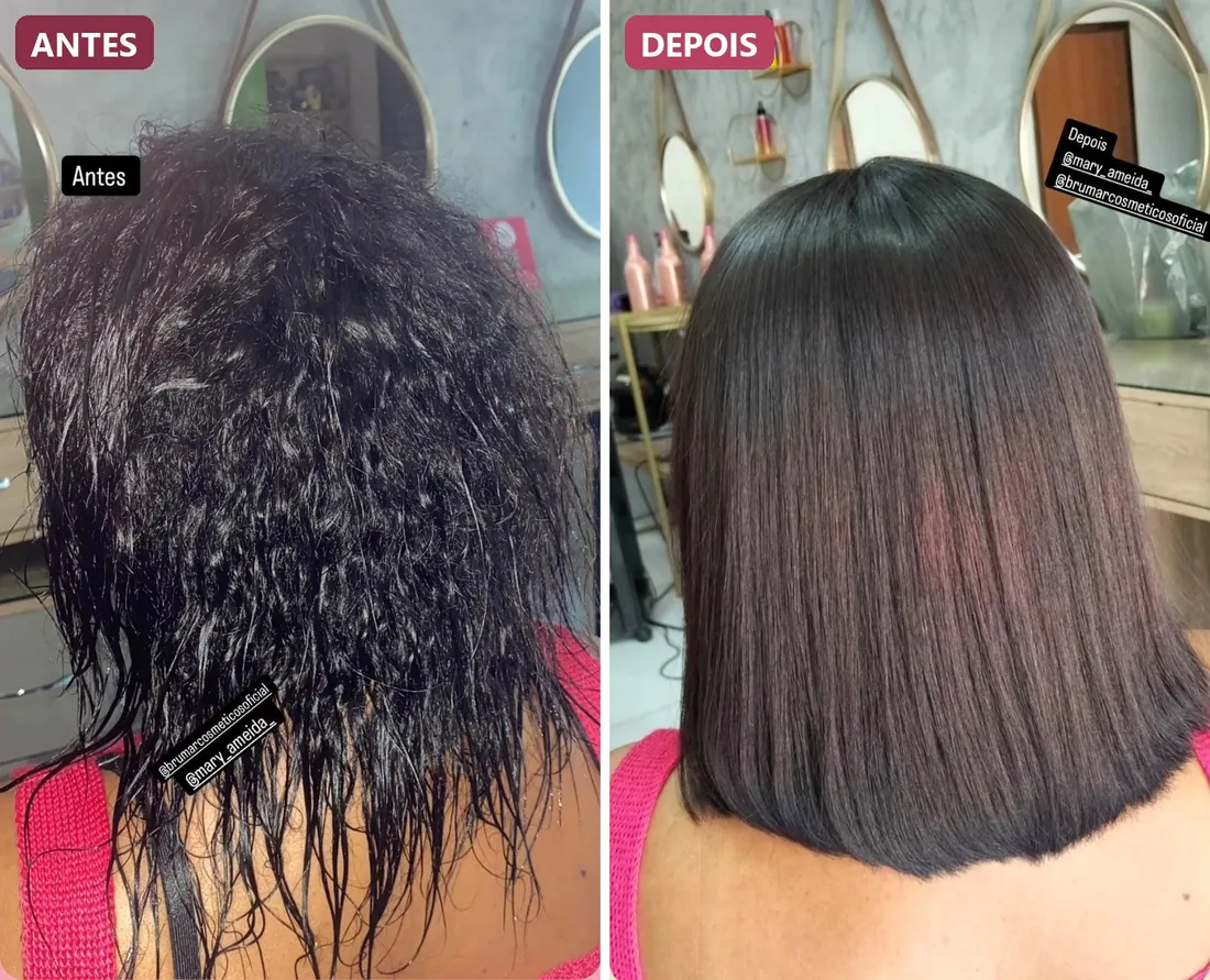 Antes e depois da mesma cliente com o Gloss Brumar