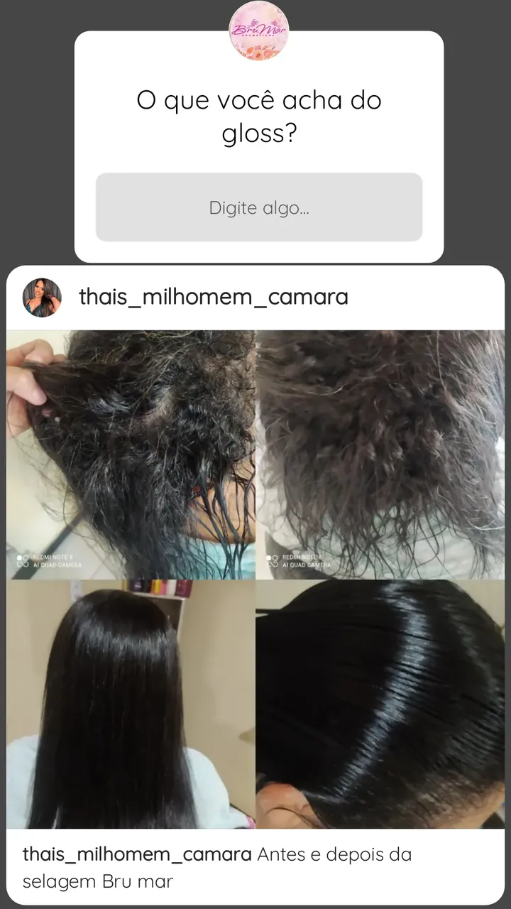 Comentário de cliente sobre o Gloss Brumar