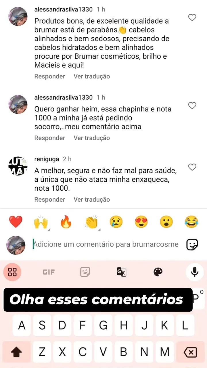 Comentário de cliente sobre o Gloss Brumar