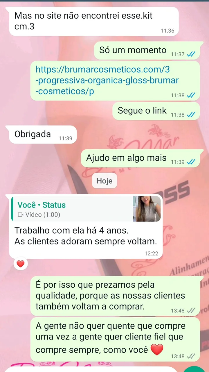 Comentário de cliente sobre o Gloss Brumar